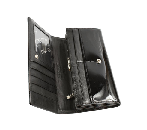 Portofel casual, dama, PIERRE CARDIN 100, negru, piele lacuita